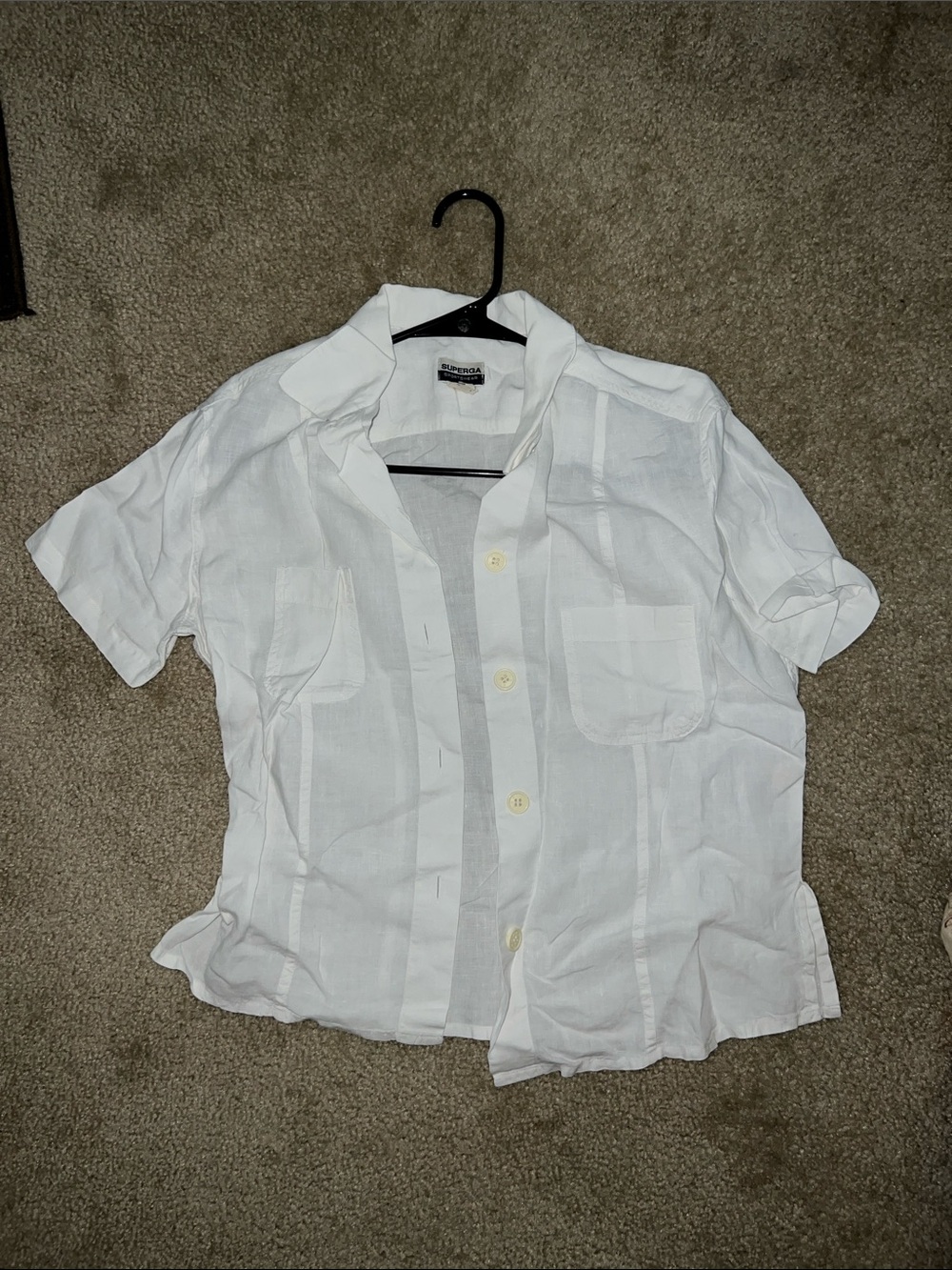 Vintage Superga White Short Sleeve Linen Button Down Shirt